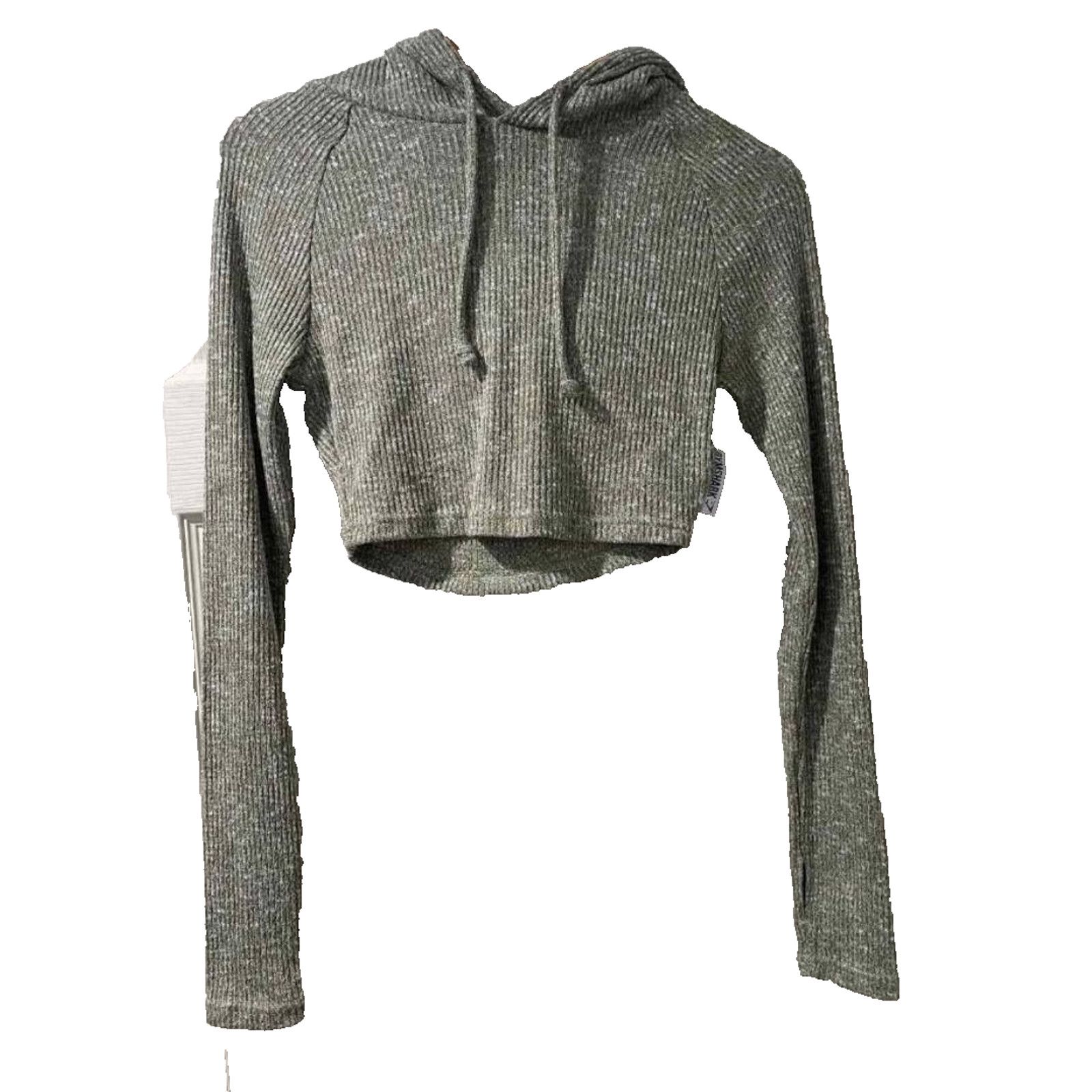 Gymshark Gymshark Hoodie XS Grey Ribbed Cropped Pullover Top A003147 Size XS / US 0-2 / IT 36-38 - 2 Thumbnail
