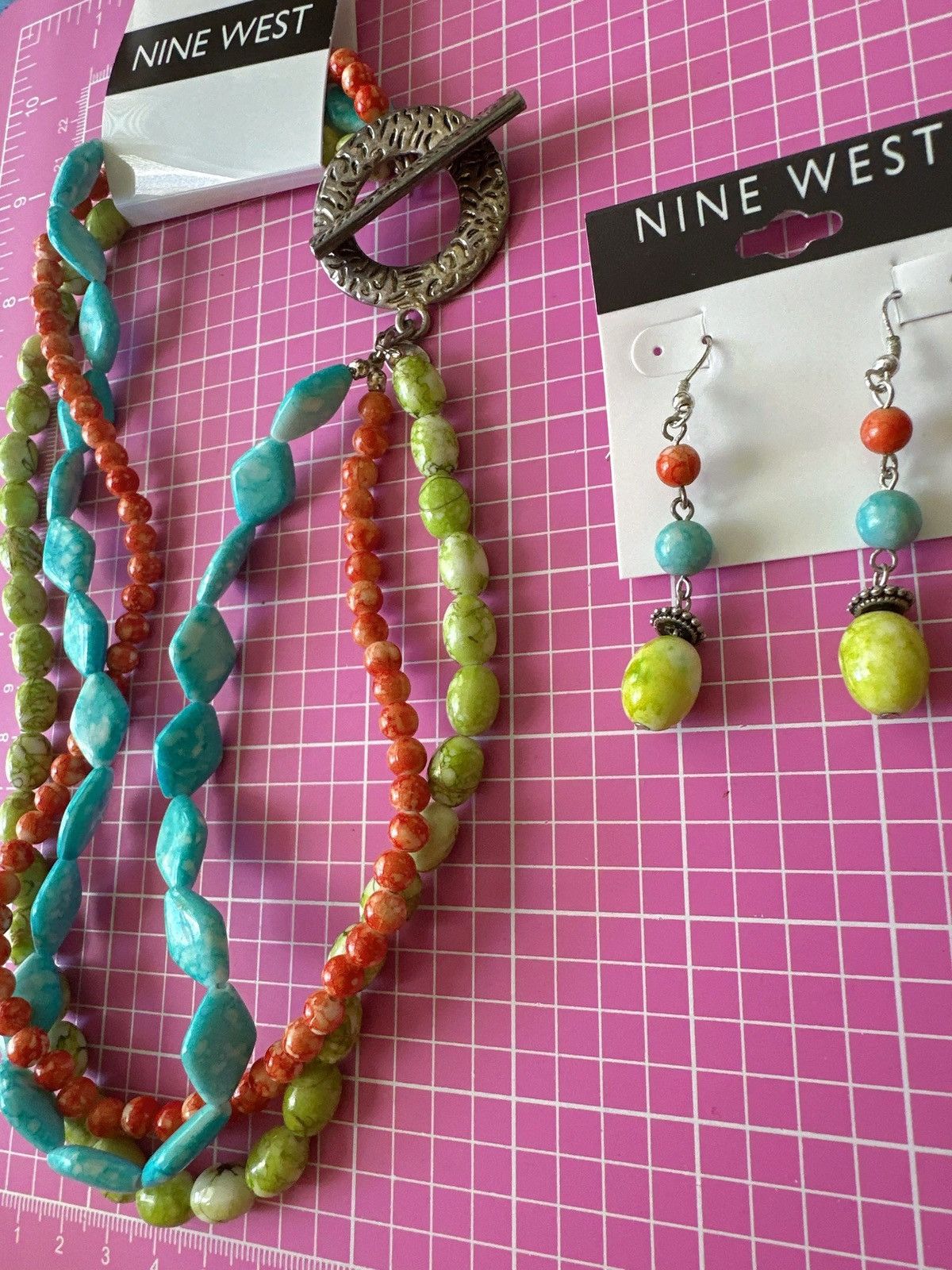 Nine West Nine West Multicolor Beaded Layered Necklace Earring Set Size ONE SIZE - 3 Thumbnail