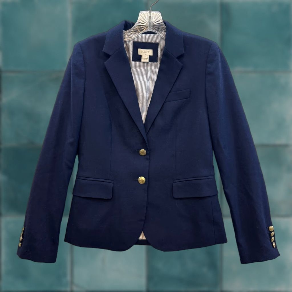 J.Crew J.CREW Schoolboy Blazer 0 Womens Navy Blue Wool Blend Gold Crest Buttons Lined Blazer Size XS / US 0-2 / IT 36-38 - 1 Thumbnail