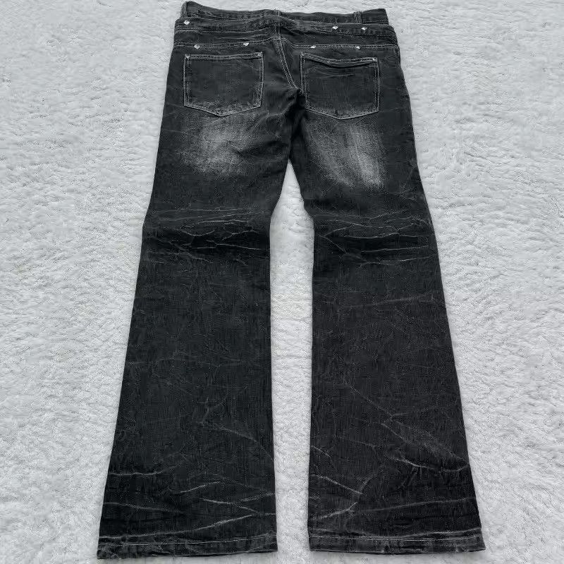 Japanese Brand Y2K Washed Micro Flared Double Waisted Lace Up Jean Size US 37 - 2 Thumbnail