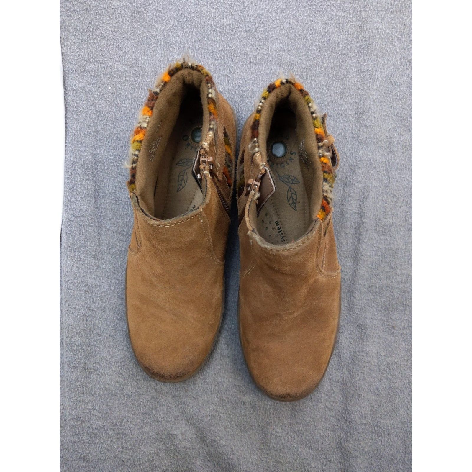 Vintage Earth Origins Boots Womens 7.5 Brown Suede Ankle Booties Knit Cuff Zip Cozy Boots Size US 8 / IT 38 - 3 Thumbnail