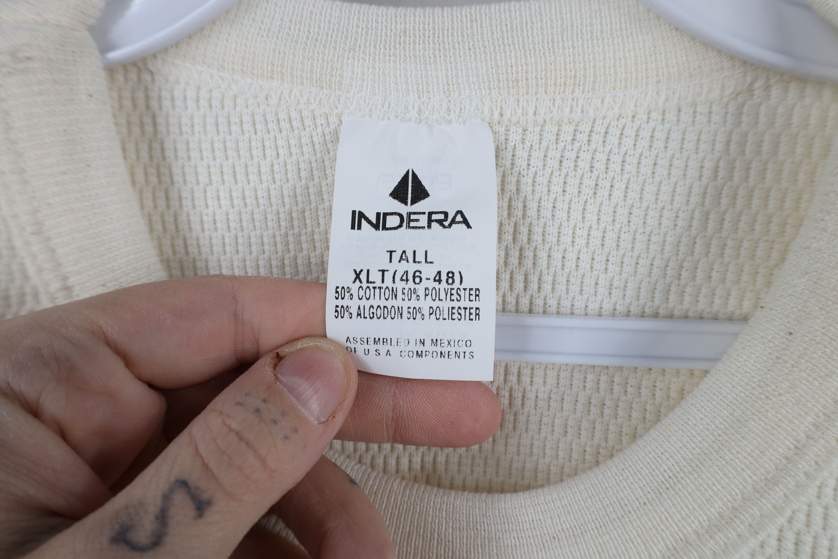 Vintage Vintage 90s Streetwear Waffle Knit Long Sleeve T-Shirt Cream Size US XL / EU 56 / 4 - 6 Thumbnail