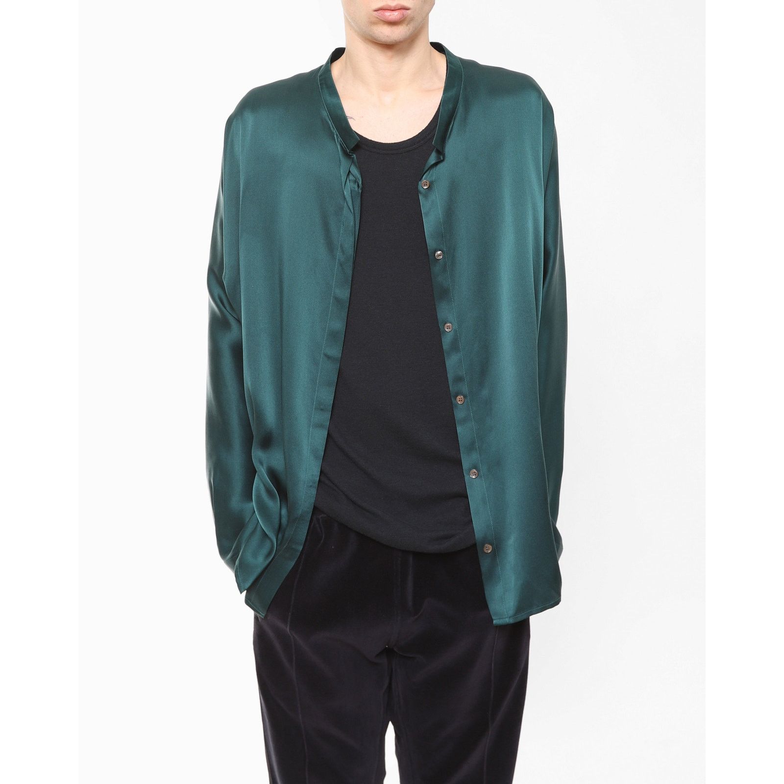 Haider Ackermann FW18 Oversized Mandarin in Forrest Green Silk Size US M / EU 48-50 / 2 - 5 Thumbnail