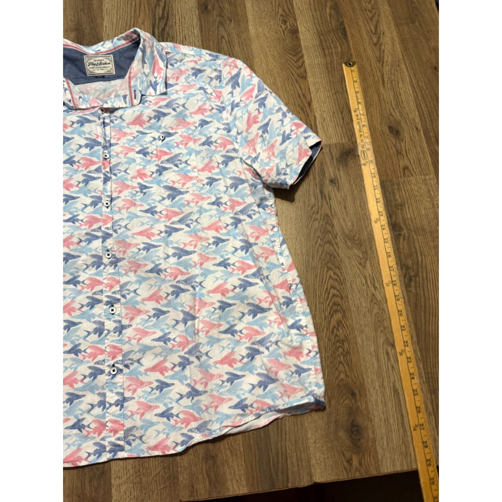 Flag & Anthem VINTAGE Flag & Anthem Shirt (Men's) XXL White Pink Blue Short Sleeve Button Up Shirt Size US XXL / EU 58 / 5 - 3 Thumbnail