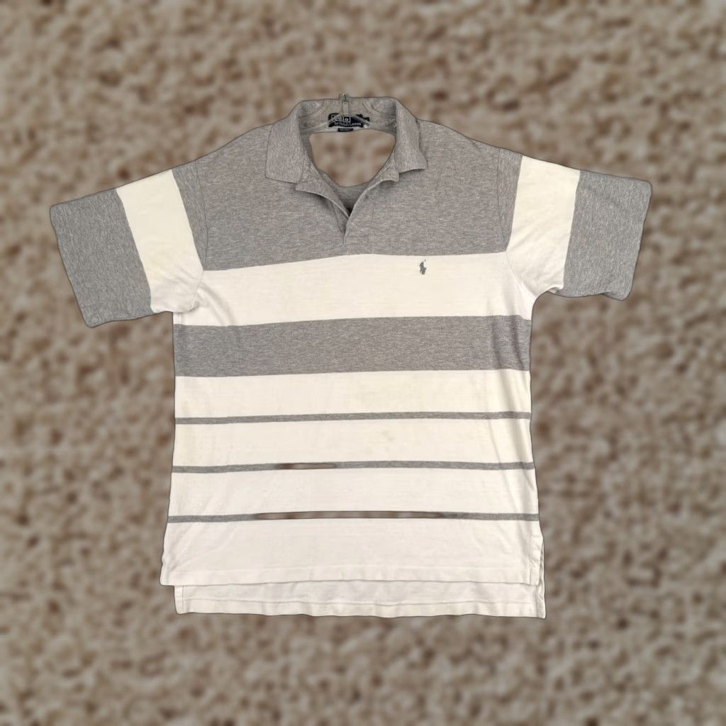 Ralph Lauren VINTAGE Ralph Lauren Polo Shirt XL Gray White Stripe Cotton Knit Mens Size US XL / EU 56 / 4 - 1 Thumbnail