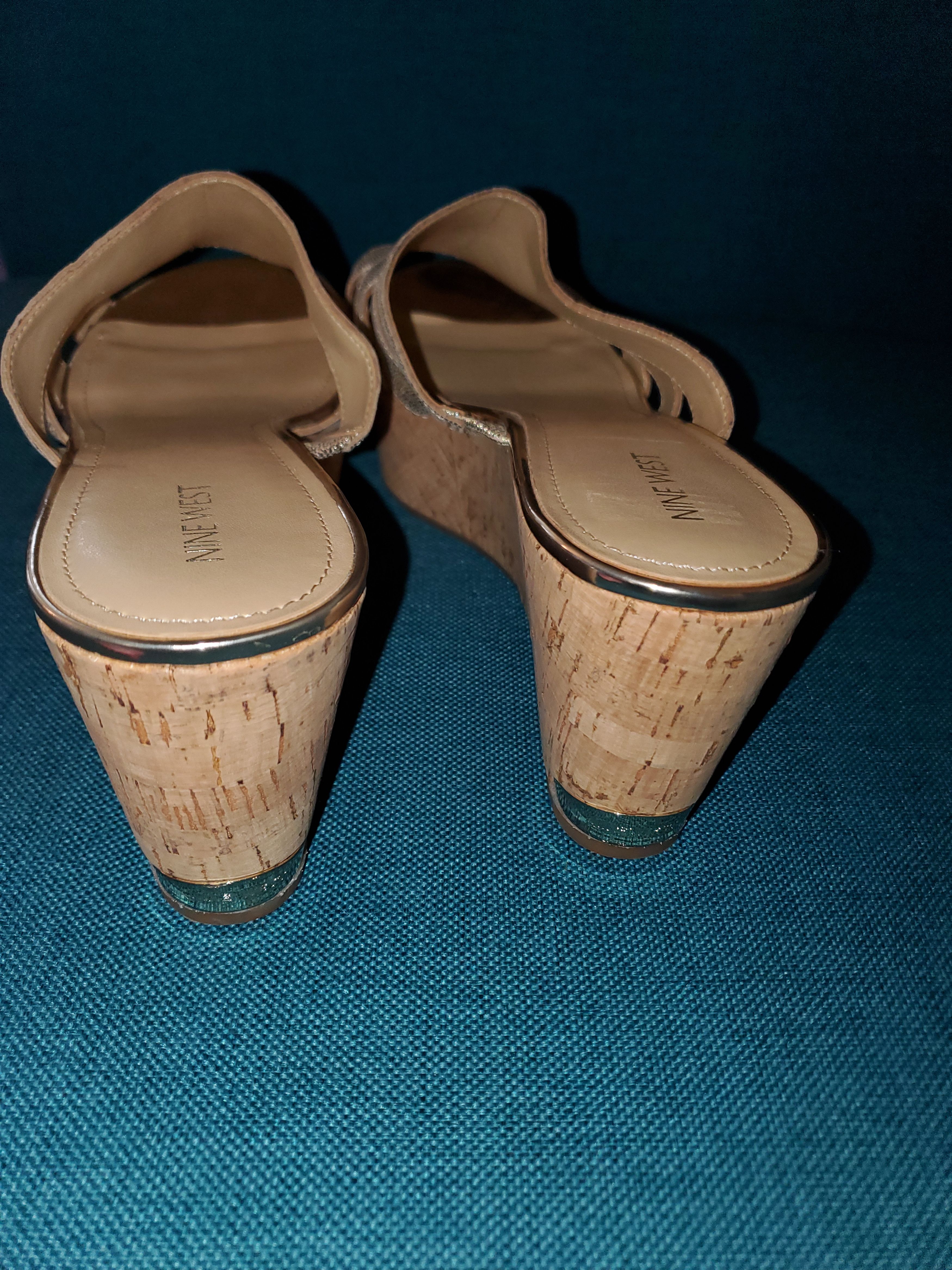 Nine West New! Gold Leather Cork Platform Wedges-size 12 Size US 12 / IT 42 - 7 Thumbnail