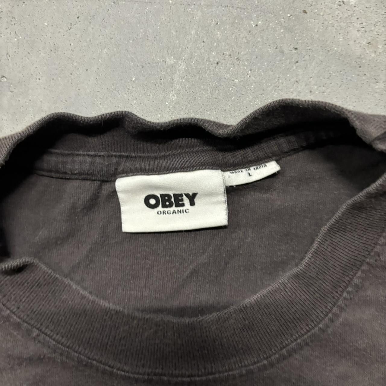 Obey Y2K/2000s Faded Charcoal Grey Obey Embroidered Spellout Tee! Size US L / EU 52-54 / 3 - 4 Thumbnail