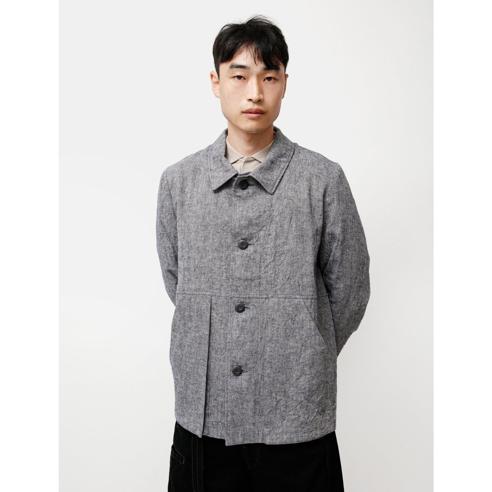 Frank Leder Work Jacket Grey Blue Textured Linen Chore - L NWT $490 Size US L / EU 52-54 / 3 - 6 Thumbnail