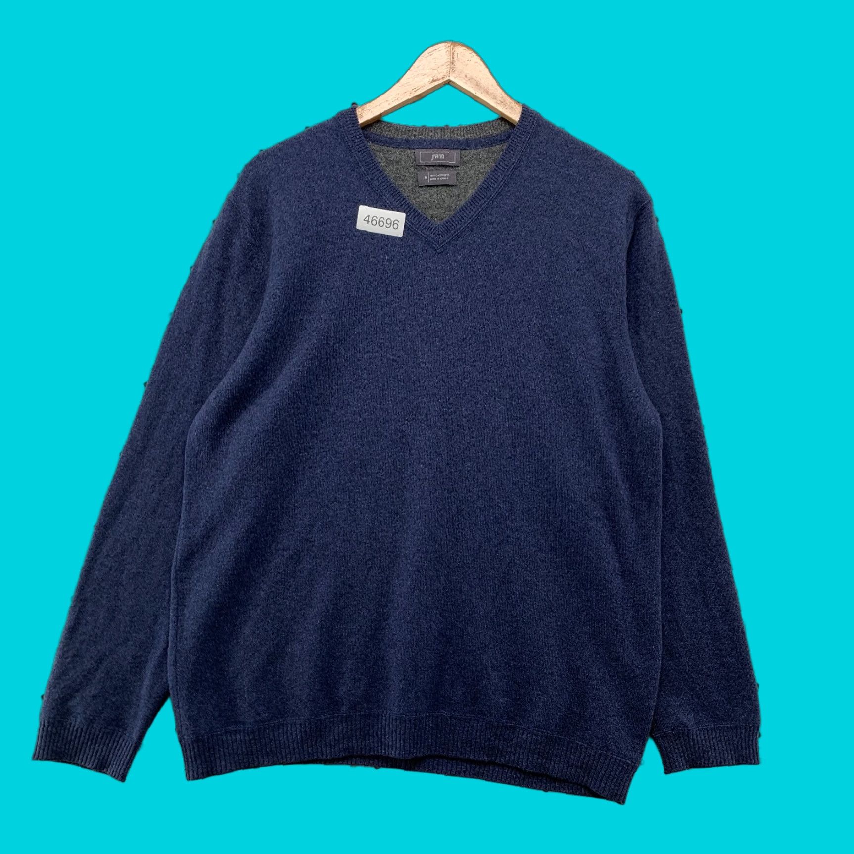 Vintage JWN Sweater Mens Large Blue V-Neck 100% Cashmere Long Sleeve Business Work Size US L / EU 52-54 / 3 - 1 Thumbnail