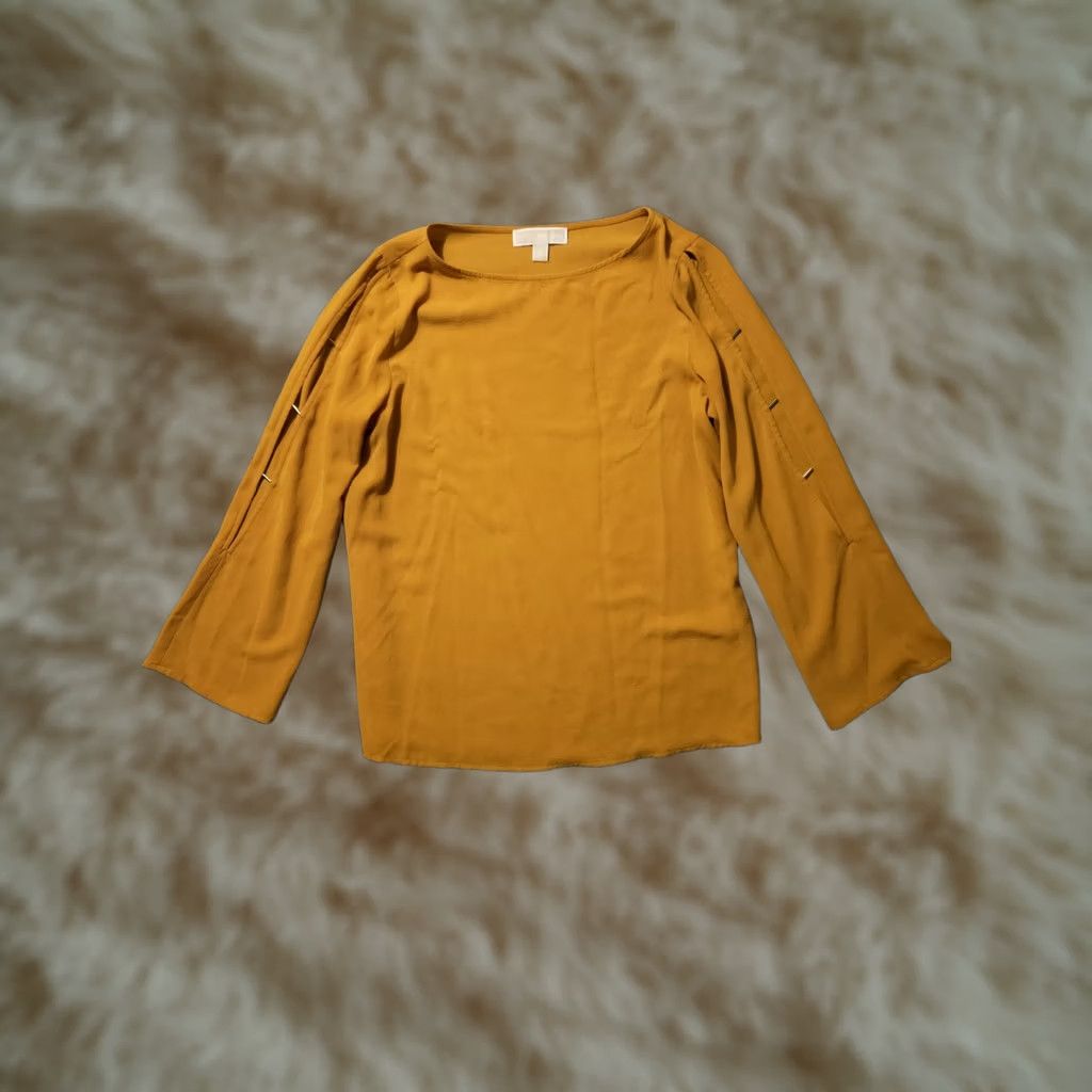 Michael Kors Michael Kors Blouse Women's M Mustard Long Sleeve Open Slit Lightweight Pullover Solid Designer City Casual Size M / US 6-8 / IT 42-44 - 1 Thumbnail