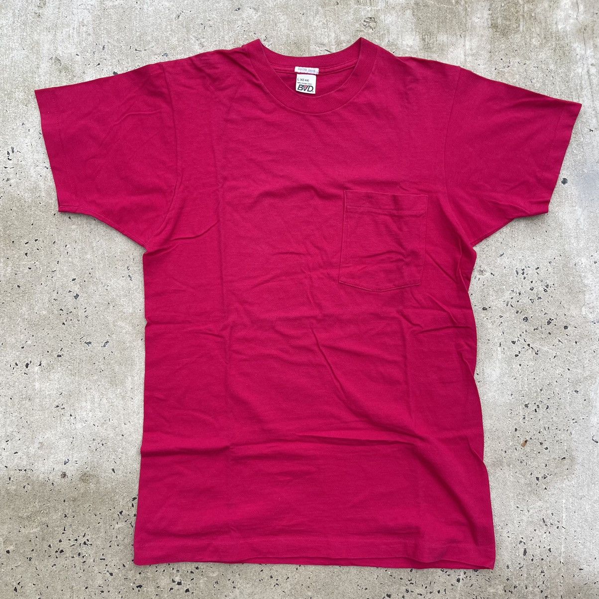 Vintage Vintage 90s Blank Pink BVD Single Stitch Pocket Shirt Size L / US 10 / IT 46 - 1 Thumbnail