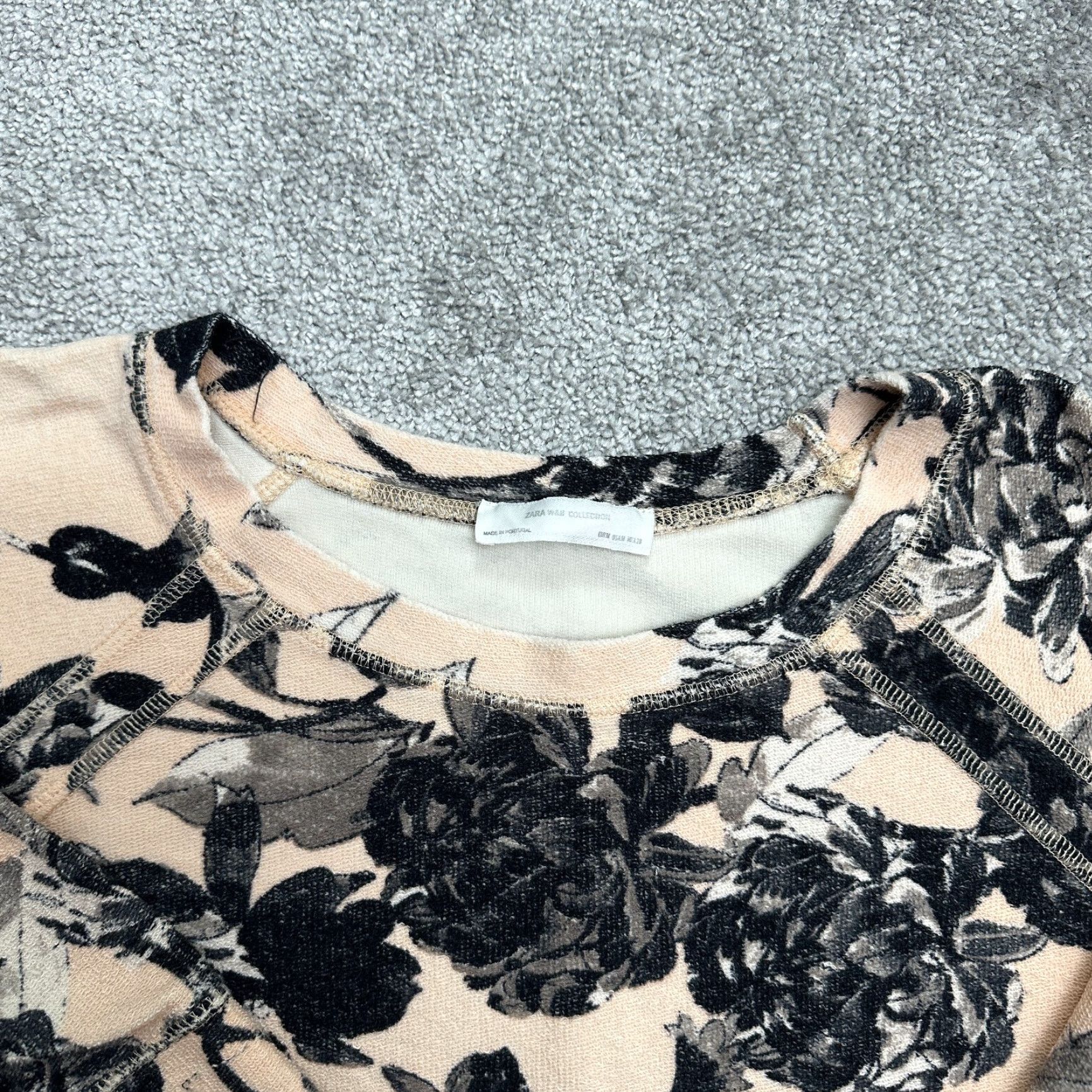 Zara VINTAGE? No — Zara Sweatshirt Raglan Women M Black Multi Floral Logo - Classic Flower Outdoor, Casual, Travel, 41 in Chest, Cotton Blend, 60s? Size M / US 6-8 / IT 42-44 - 3 Thumbnail