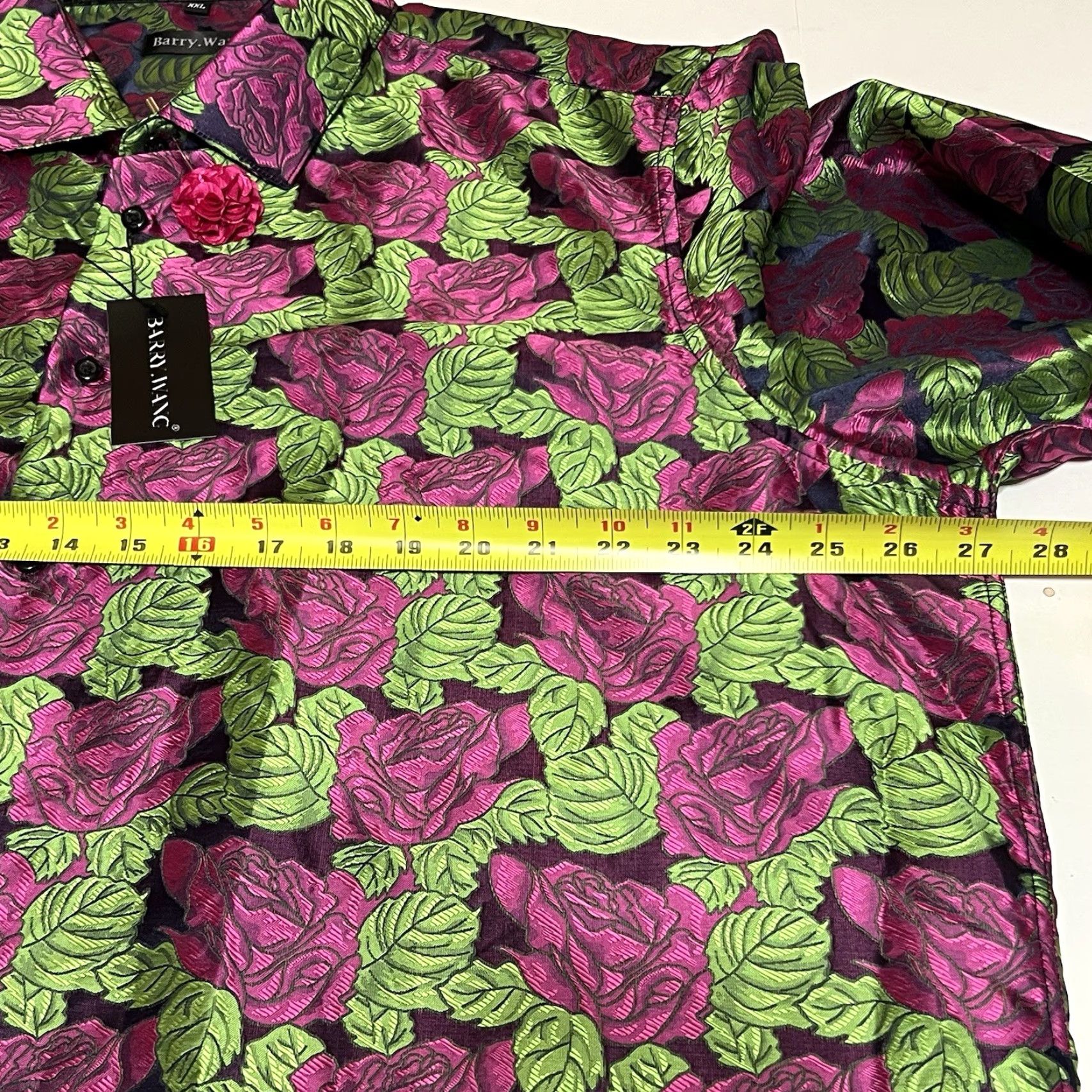 Vintage Barry Wang Shirt Men's XXL Silk Blend Jacquard Floral Flower Print Long Sleeve Size US XXL / EU 58 / 5 - 6 Thumbnail
