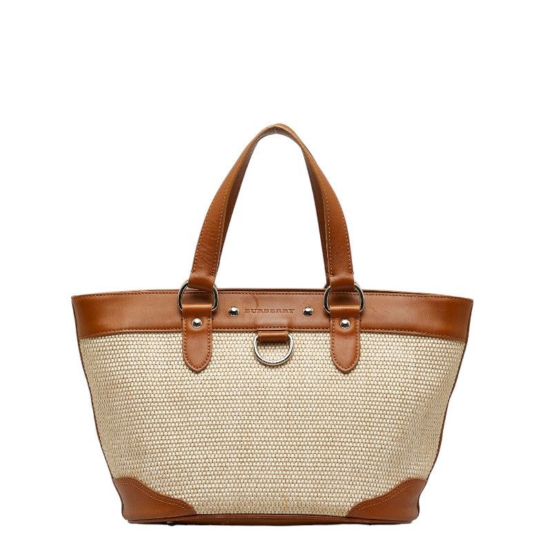 image of Burberry Raffia & Leather Tote Bag in Brown, Women's