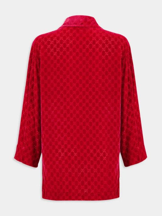 Gucci o1la5ras0526 GG Devoré Velvet Shirt in Red Size M / US 6-8 / IT 42-44 - 4 Thumbnail