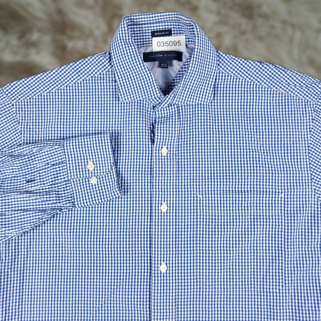 Tommy Hilfiger Tommy Hilfiger Dress Shirt Mens 15.5 Blue Check Long Sleeve Button Up Size 40R - 1 Thumbnail
