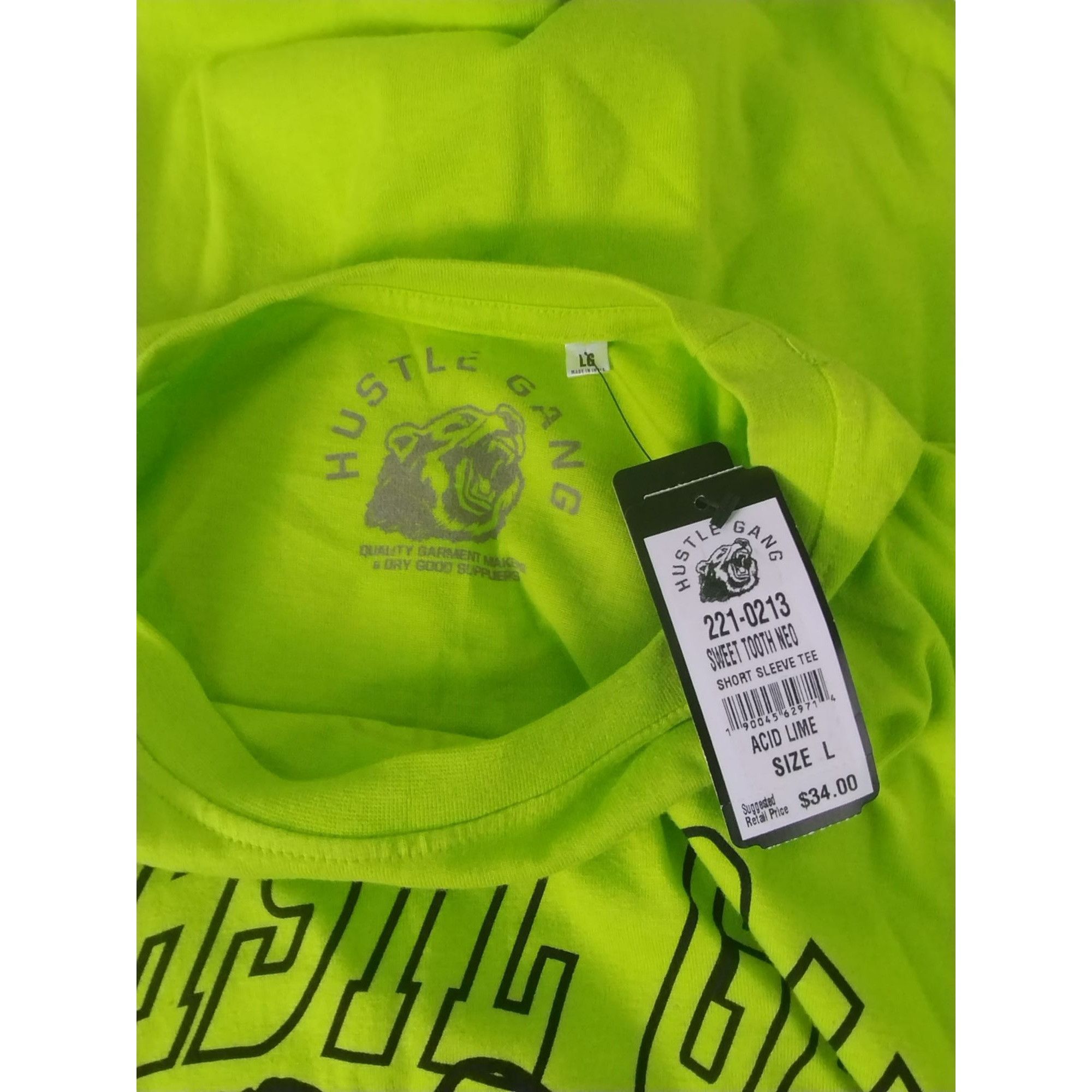 Hustle Gang Hustle Gang Mens Large Acid Lime Sweet Tooth Grizzly Bear Gr Size US L / EU 52-54 / 3 - 6 Thumbnail