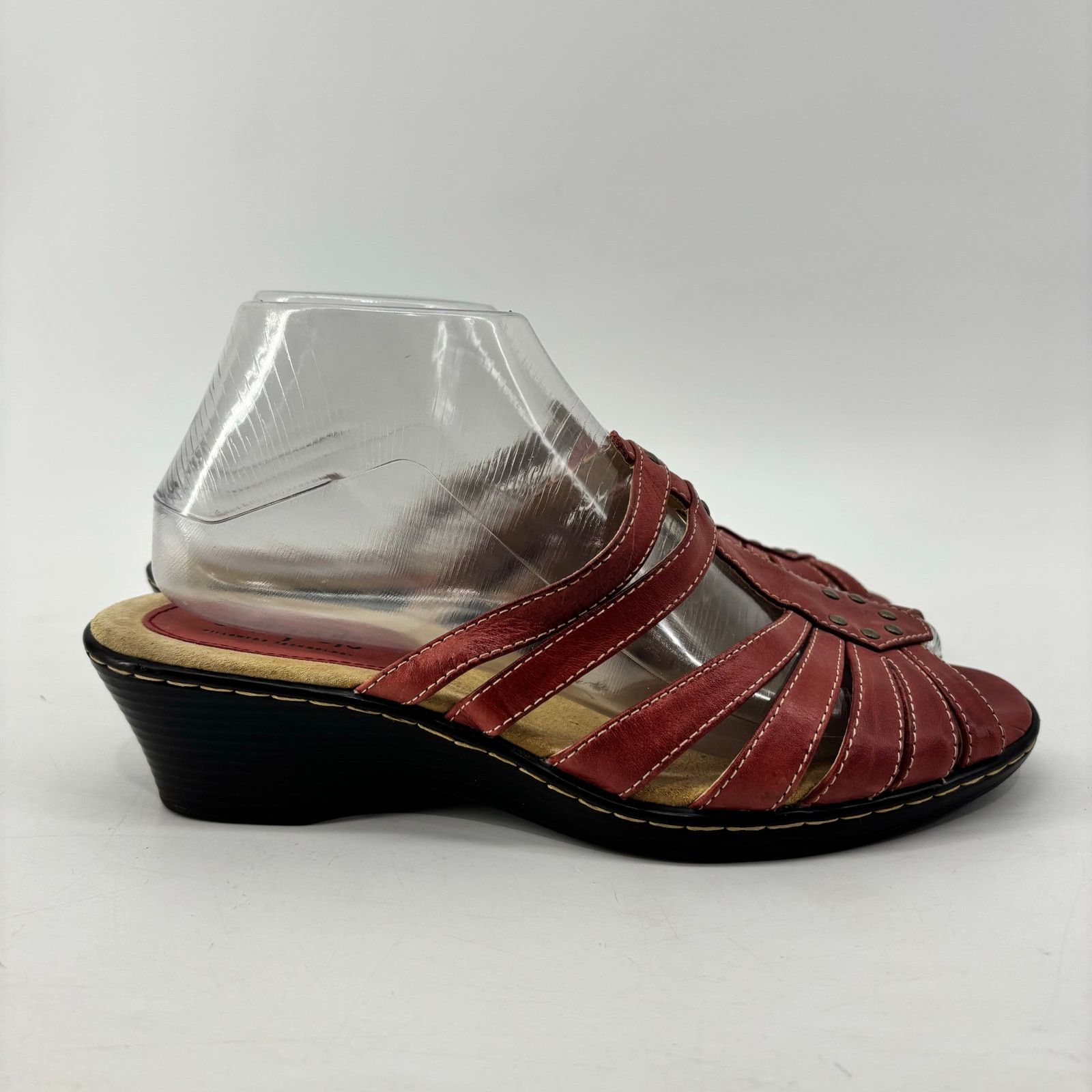 Vintage Softspots Leather Red Size 7.5 Womens Sandals Slip On Wedge Size ONE SIZE - 2 Thumbnail