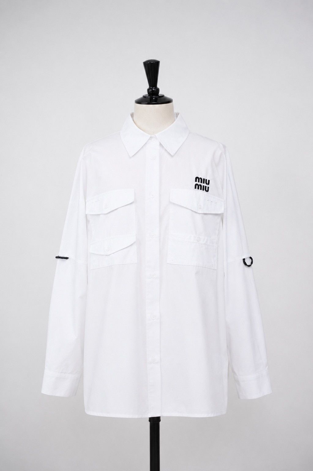 Miu Miu Miu Miu Poplin Shirt Dress (White) Size XS / US 0-2 / IT 36-38 - 1 Thumbnail