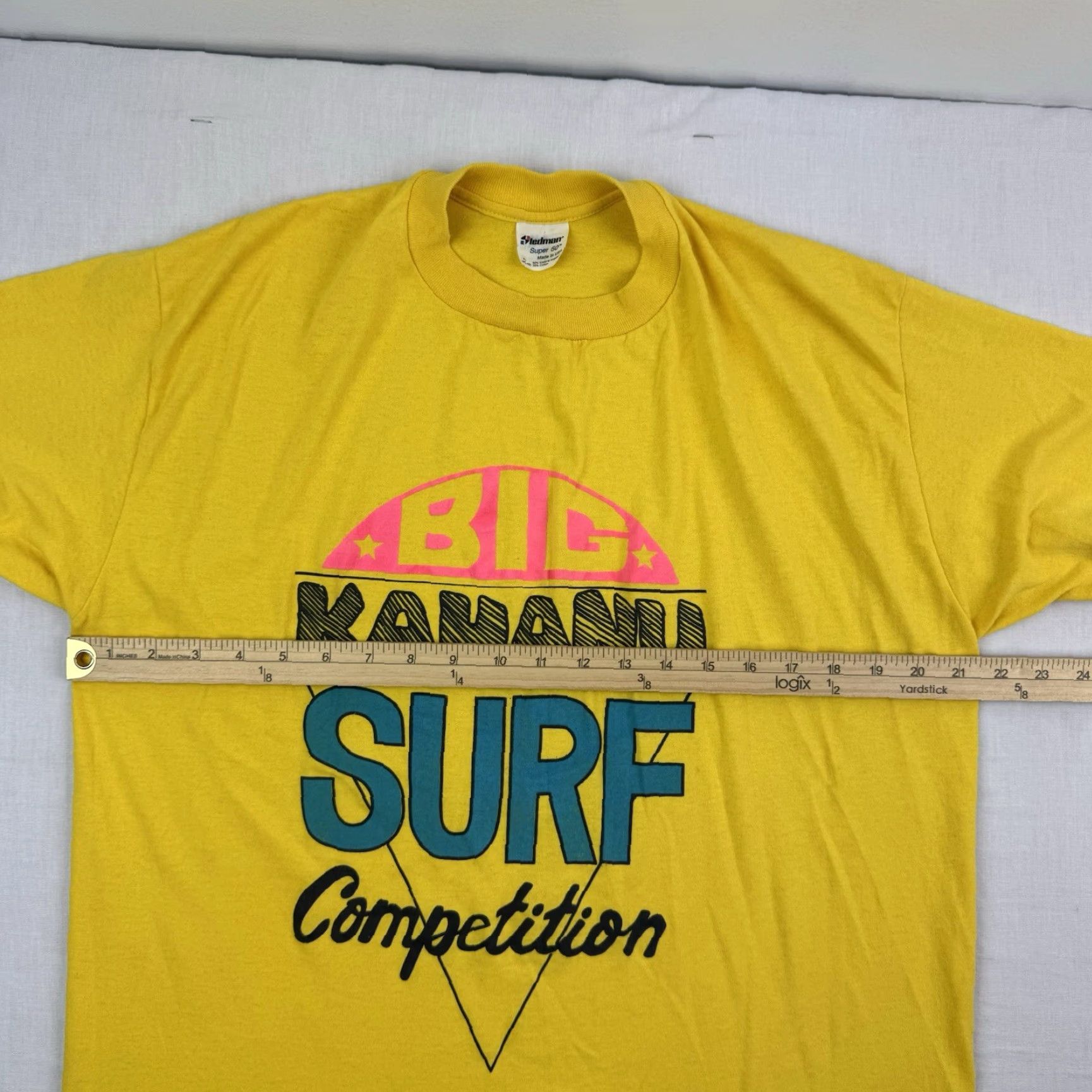 Vintage VINTAGE Stedman T-Shirt Surf Competition 80s Yellow XL Men Short Sleeve Crew Neck Beach Ocean USA Mens XL Surfing T-Shirt Size US XL / EU 56 / 4 - 7 Thumbnail