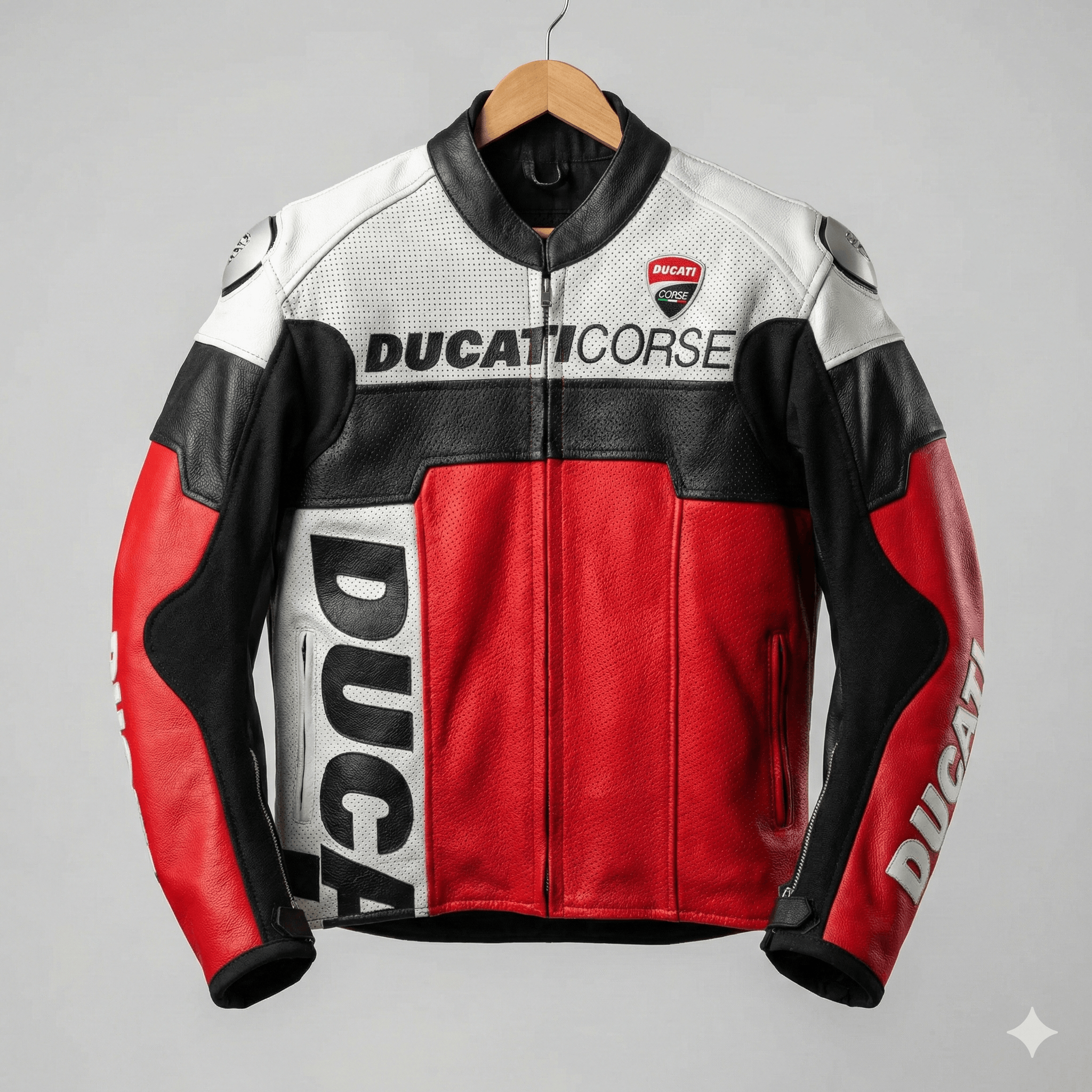 Ducati Corse Perforated Leather Racing Jacket Moto Armored