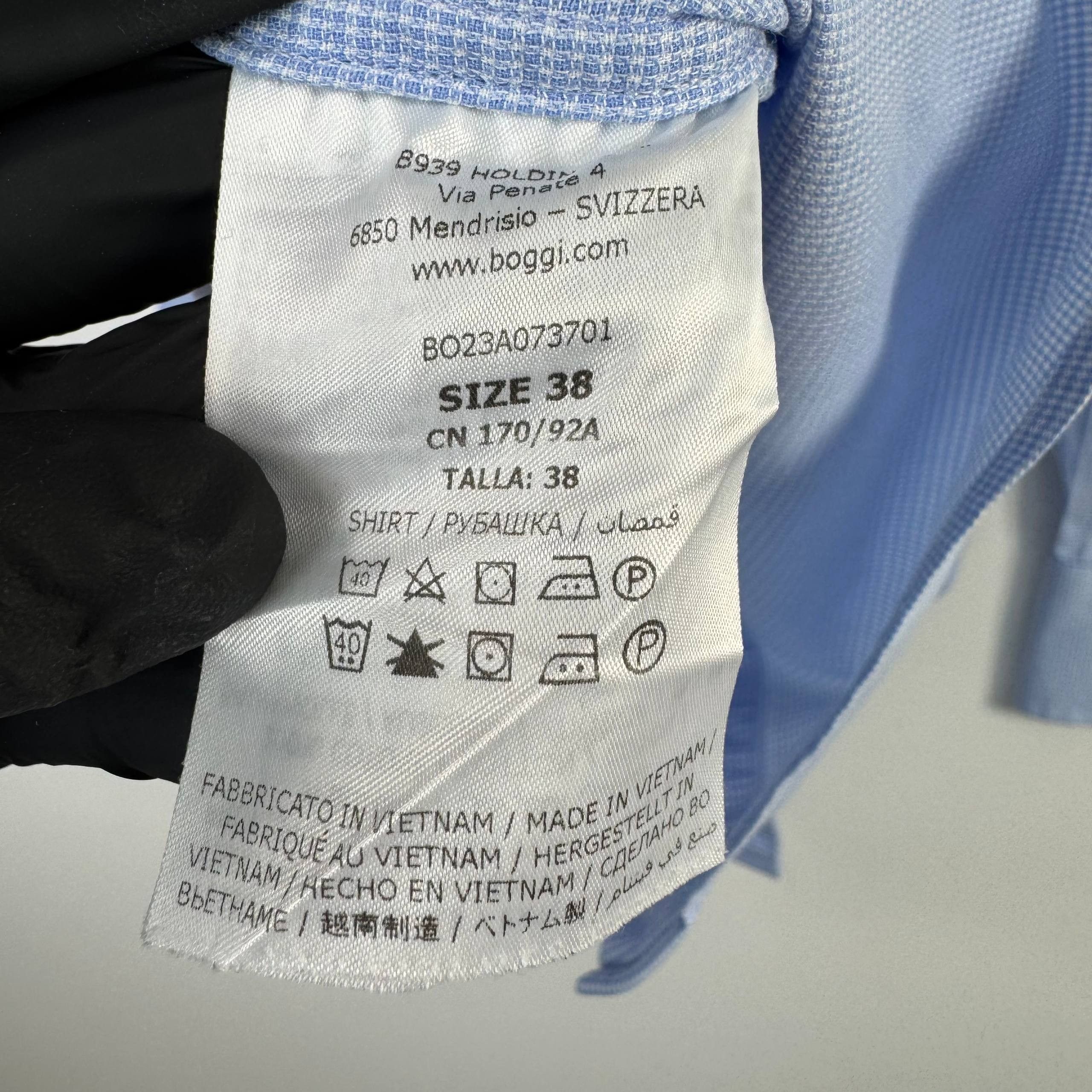Boggi Boggi Milano Micro Check Dress Shirt Blue Mens Size M 15 38 Size US M / EU 48-50 / 2 - 6 Thumbnail