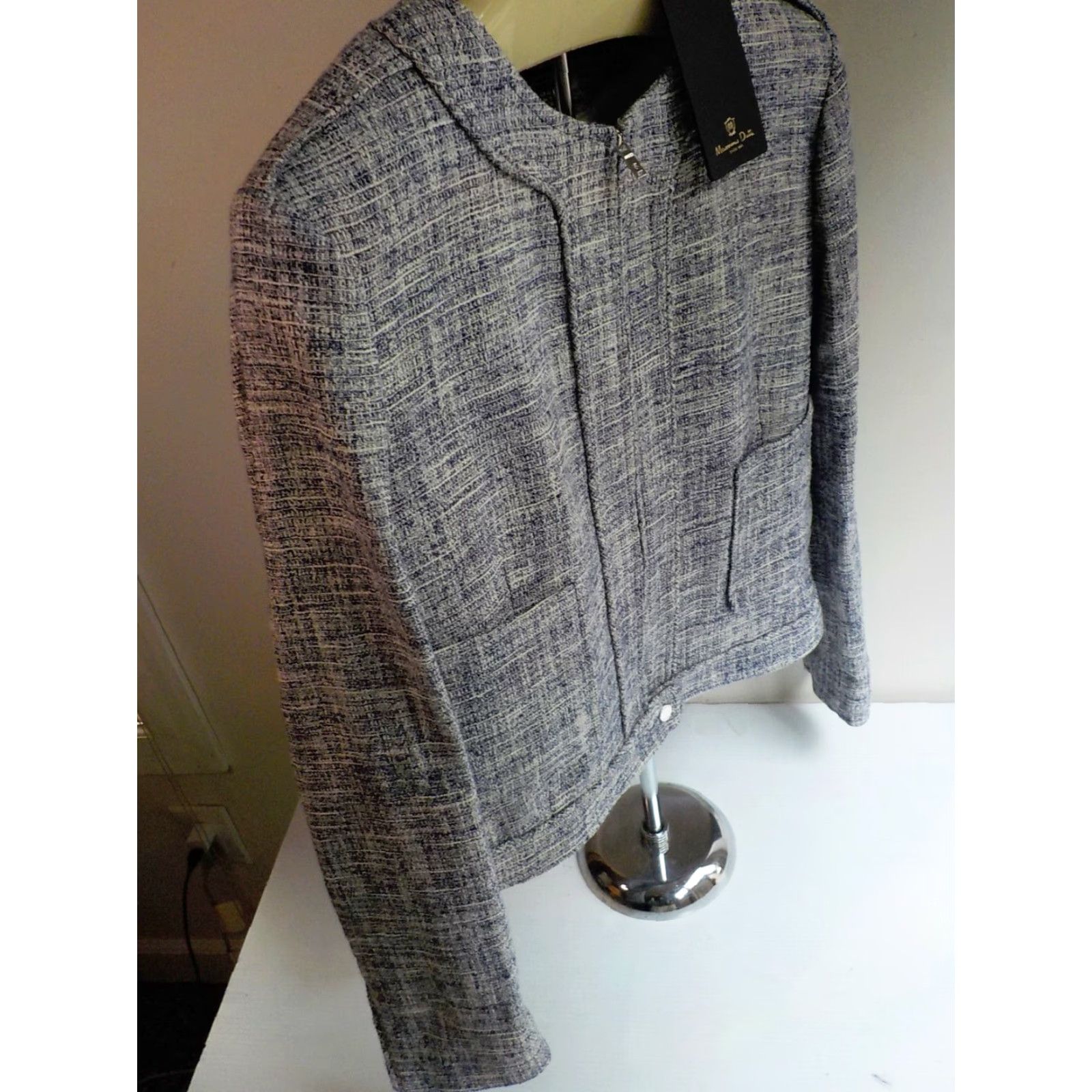 Massimo Dutti MASSIMO DUTTI Blazer Shirt Jacket - Full Zip Front Textured Short Blue/Ivory - SZ 10 - NWT - Womens Size 32" / US 10 / IT 46 - 3 Thumbnail