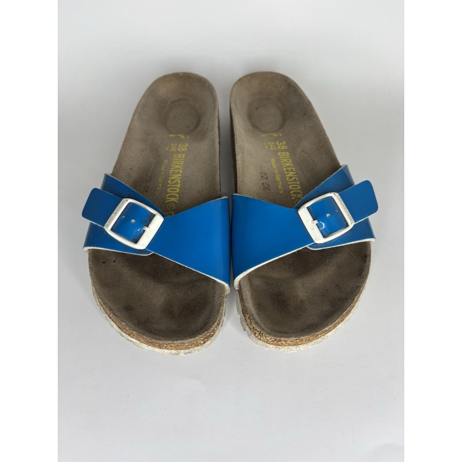 Birkenstock Birkenstock Madrid Blue Patent Leather Slides Sandals Women Size US 7.5 / IT 37.5 - 12 Thumbnail