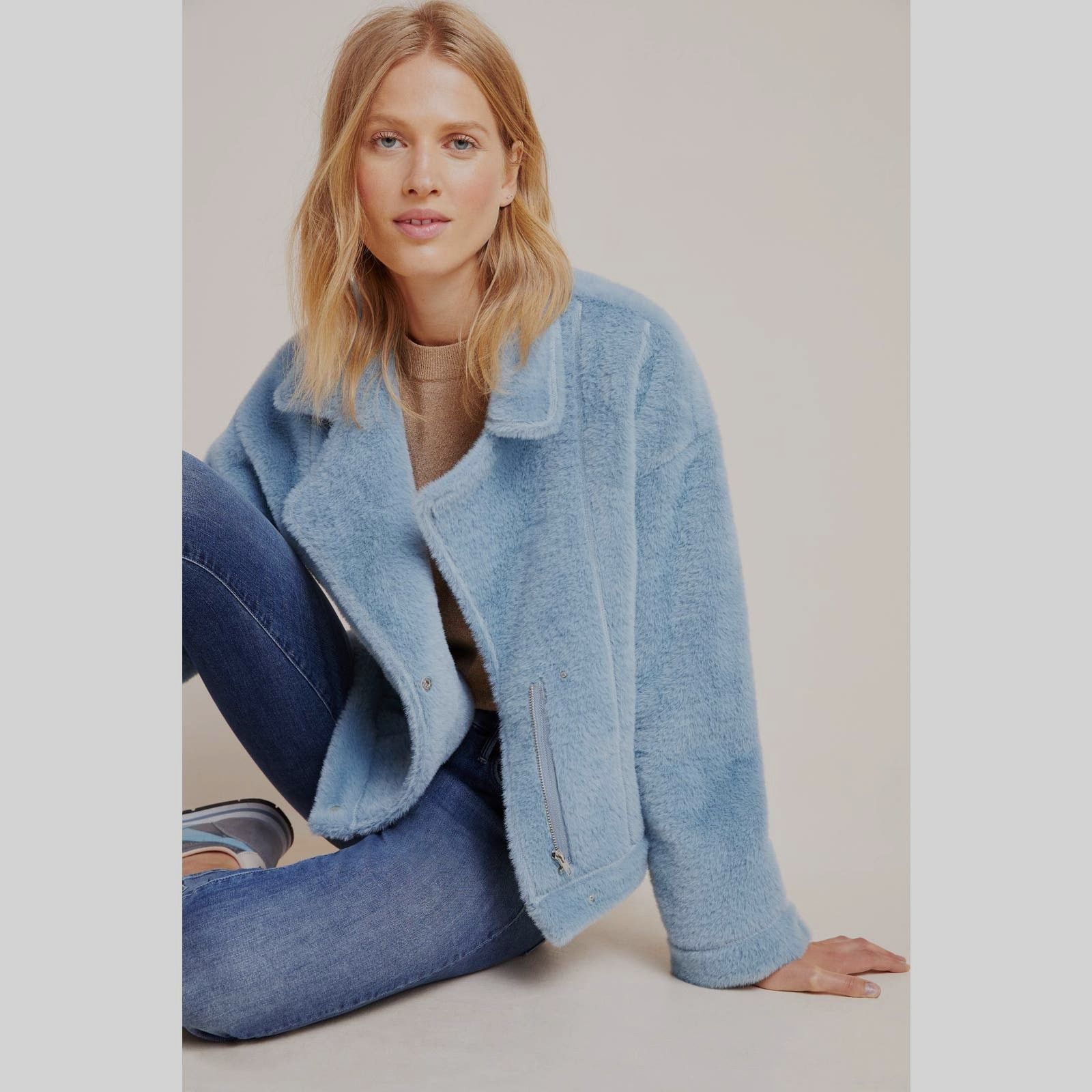 Anthropologie Anthropologie Sherpa Swan Coat by FRNCH $198 Blue MEDIUM Size M / US 6-8 / IT 42-44 - 2 Thumbnail