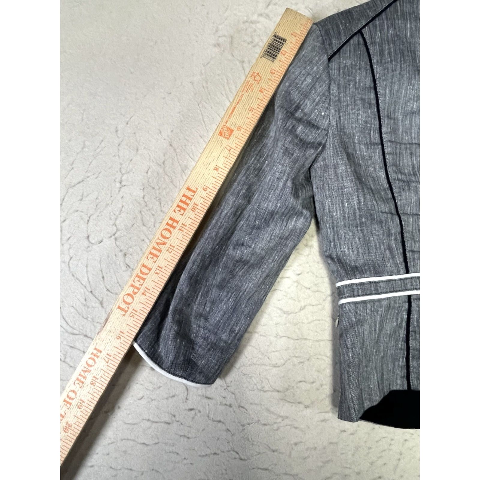 White House Black Market White House Black Market Jacket Women Full Zip Linen Blend 00 Black Stripes Short 3/4 Sleeve ZIP Career Workwear Casual Business Modern Size XXS / US 00 / IT 34 - 5 Thumbnail