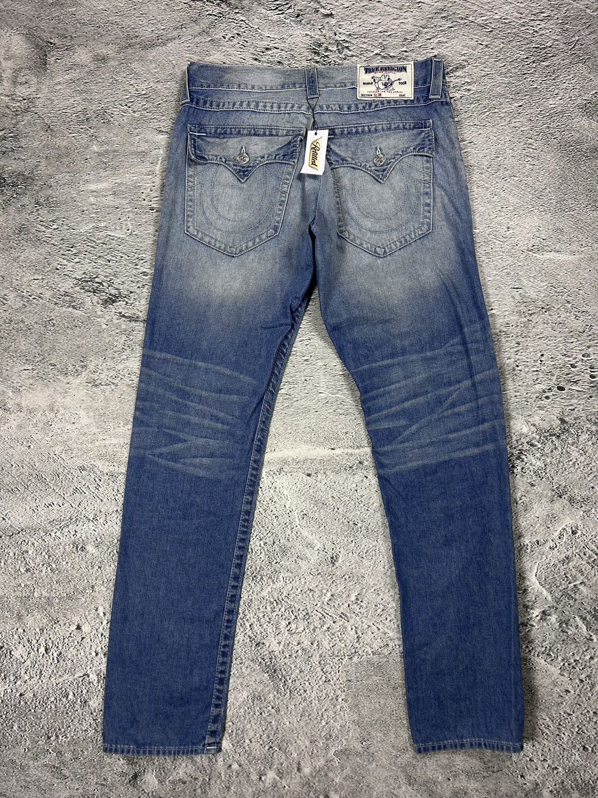 True Religion True Religion baby blue jeans white stitching Slim Y2K Size US 33 - 1 Thumbnail