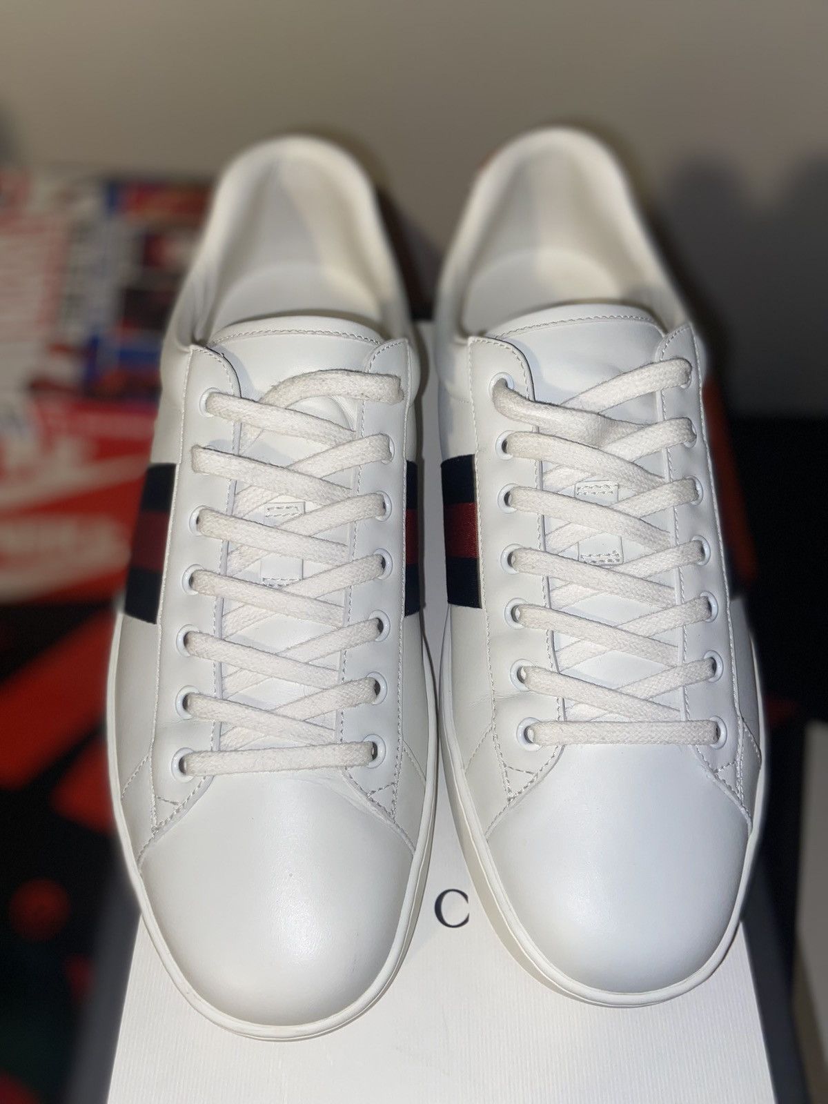 Gucci Gucci Ace GG Monogram Sneakers Red/Blue Web Stripe Size US 12 / EU 45 - 1 Thumbnail
