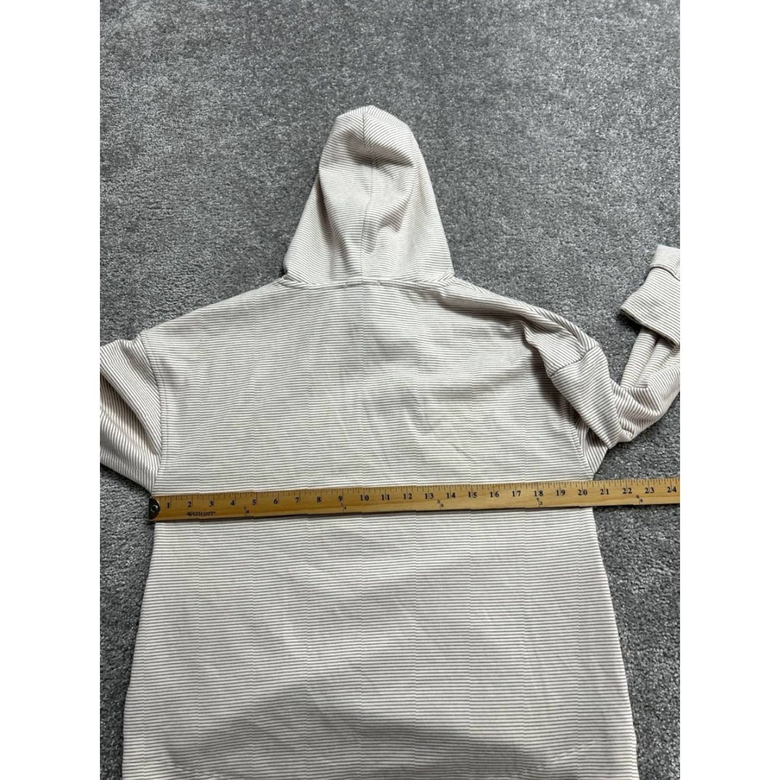 Vintage Evereve Hoodie Womens Small Beige Striped Fleece Lined Pullover Hooded All Seasons Casual Logo Pocket City Classic Size S / US 4 / IT 40 - 6 Thumbnail