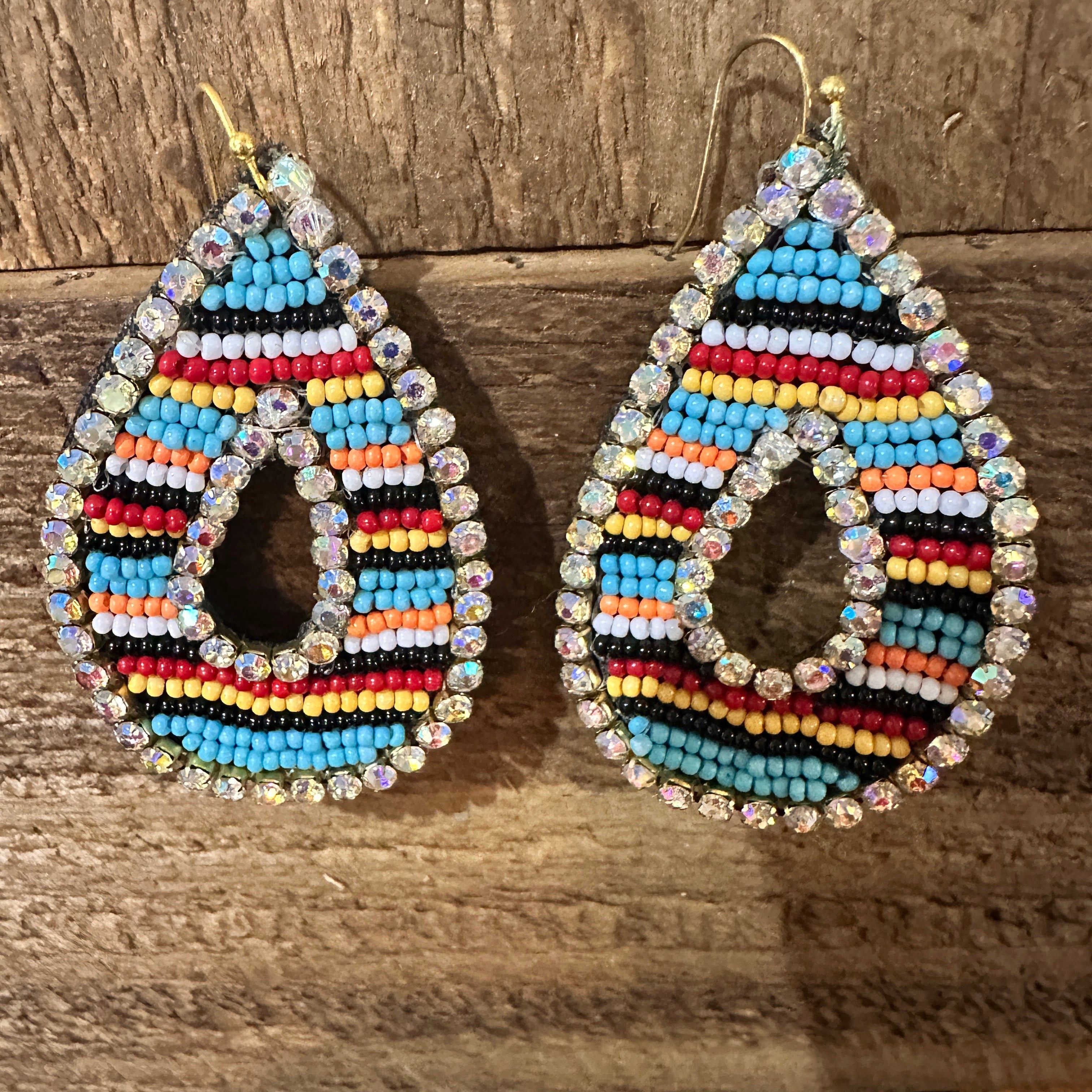 Other Southwestern Chic Teardrop Dangle Earrings, Rhinestones Seed Size ONE SIZE - 4 Thumbnail