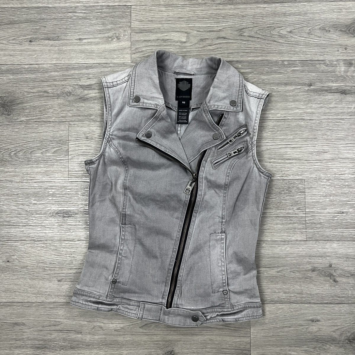 Harley Davidson Harley Davidson Grey Denim Moto Biker Vest Women’s Size XS Size XS / US 0-2 / IT 36-38 - 2 Thumbnail