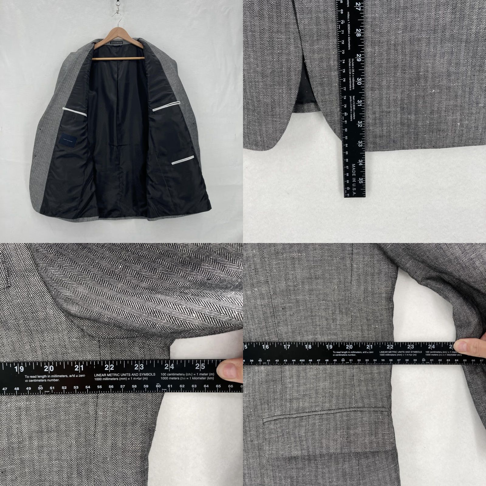 Tommy Hilfiger VINTAGE Tommy Hilfiger Blazer Mens 44L Black White Herringbone Linen 2 Button Lined Size 44R - 8 Thumbnail