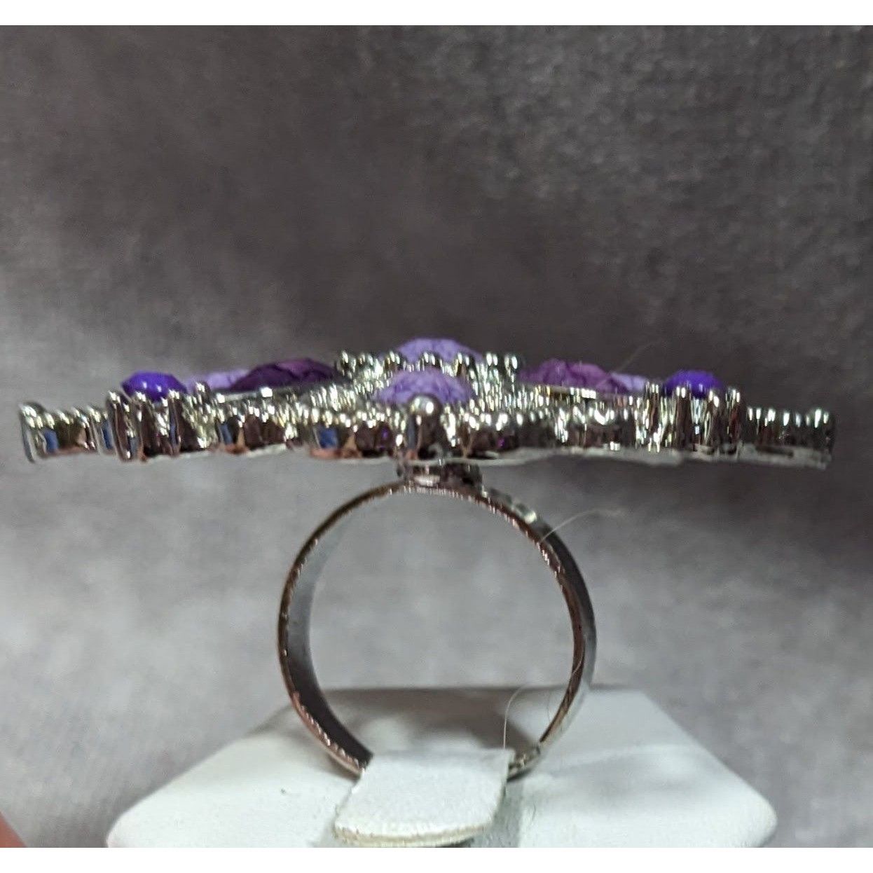 Other Fantasy Chunky Floral Silver Tone Ring With Purple Stones Ad Size ONE SIZE - 8 Thumbnail