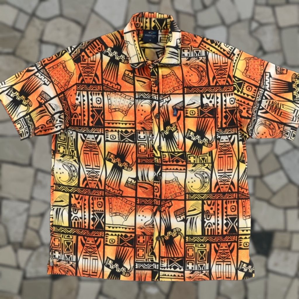 Vintage Aisokula Hawaiian Tribal Cotton All Over Print Button Up Shirt Orange Men's M Size US M / EU 48-50 / 2 - 1 Thumbnail