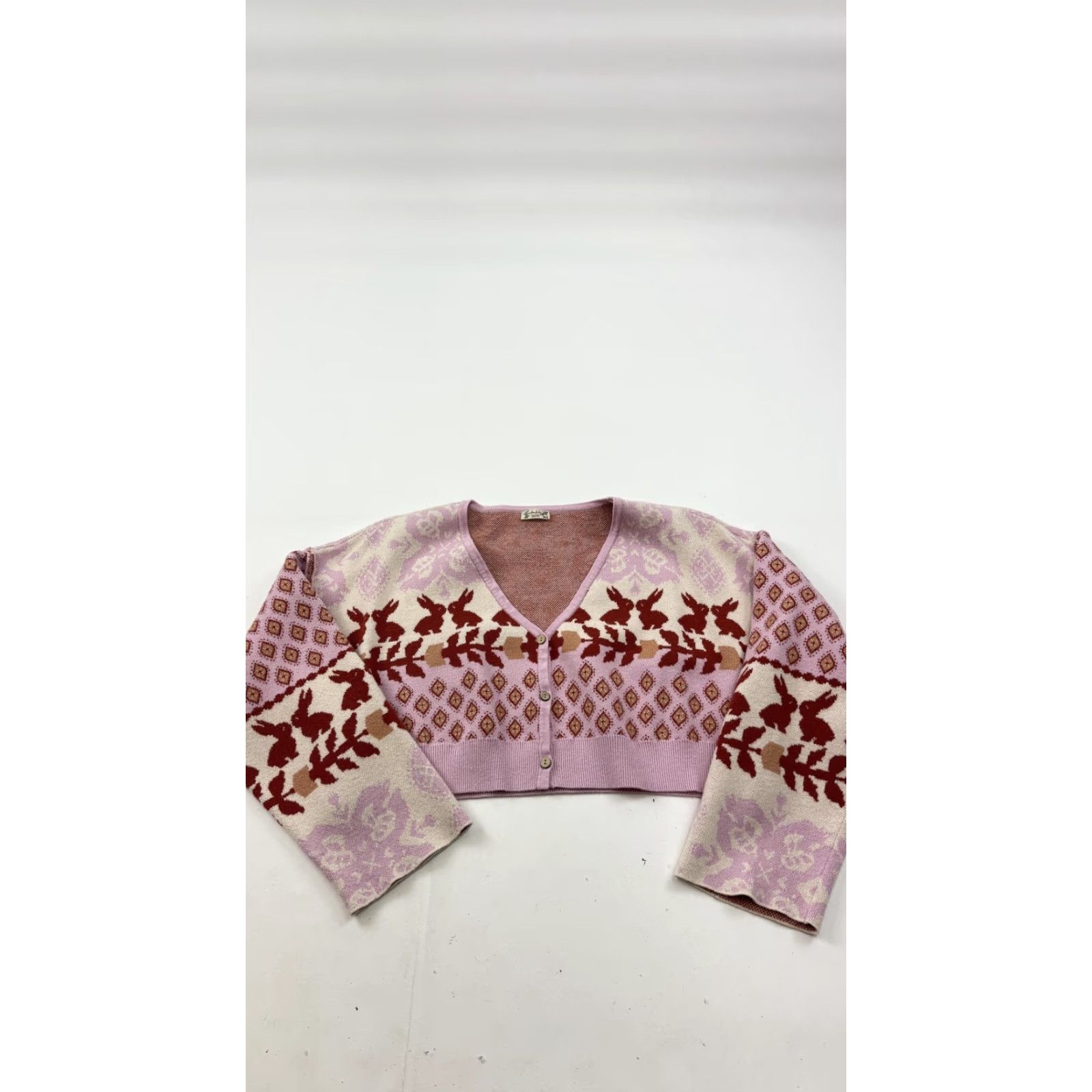 Free People Free People Cardigan Sweater Womens XS Purple Bunny Fair Isle Cropped Knit Size XS / US 0-2 / IT 36-38 - 2 Thumbnail