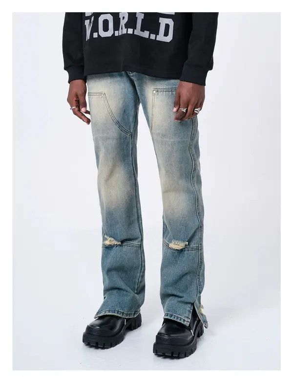 Jean VIBE washed faded damaged flared carpenter jeans Size US 30 / EU 46 - 1 Thumbnail