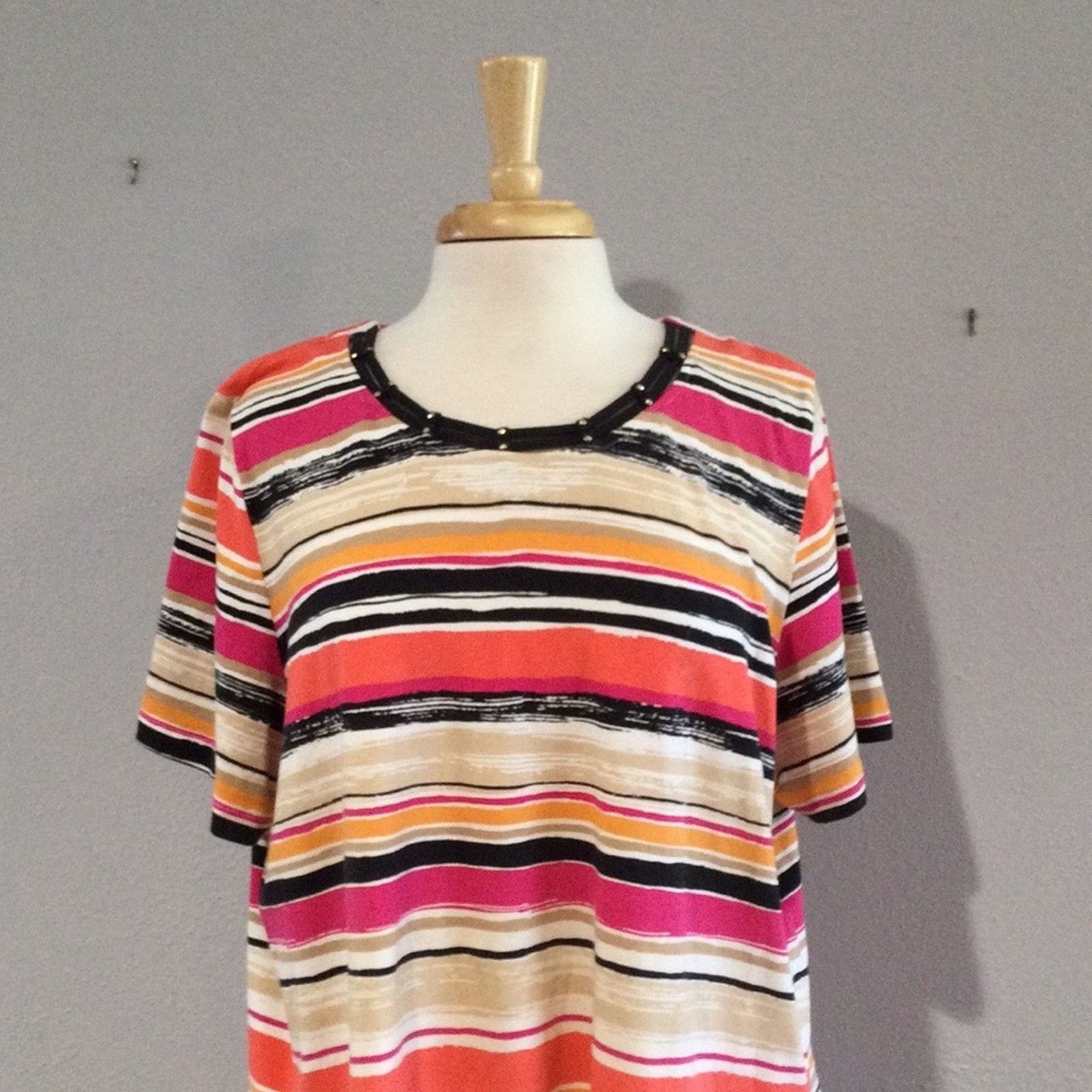 Other Alfred Dunner Multicolor Stripe Stud Trim T-Shirt Size XL Size XL / US 12-14 / IT 48-50 - 3 Thumbnail