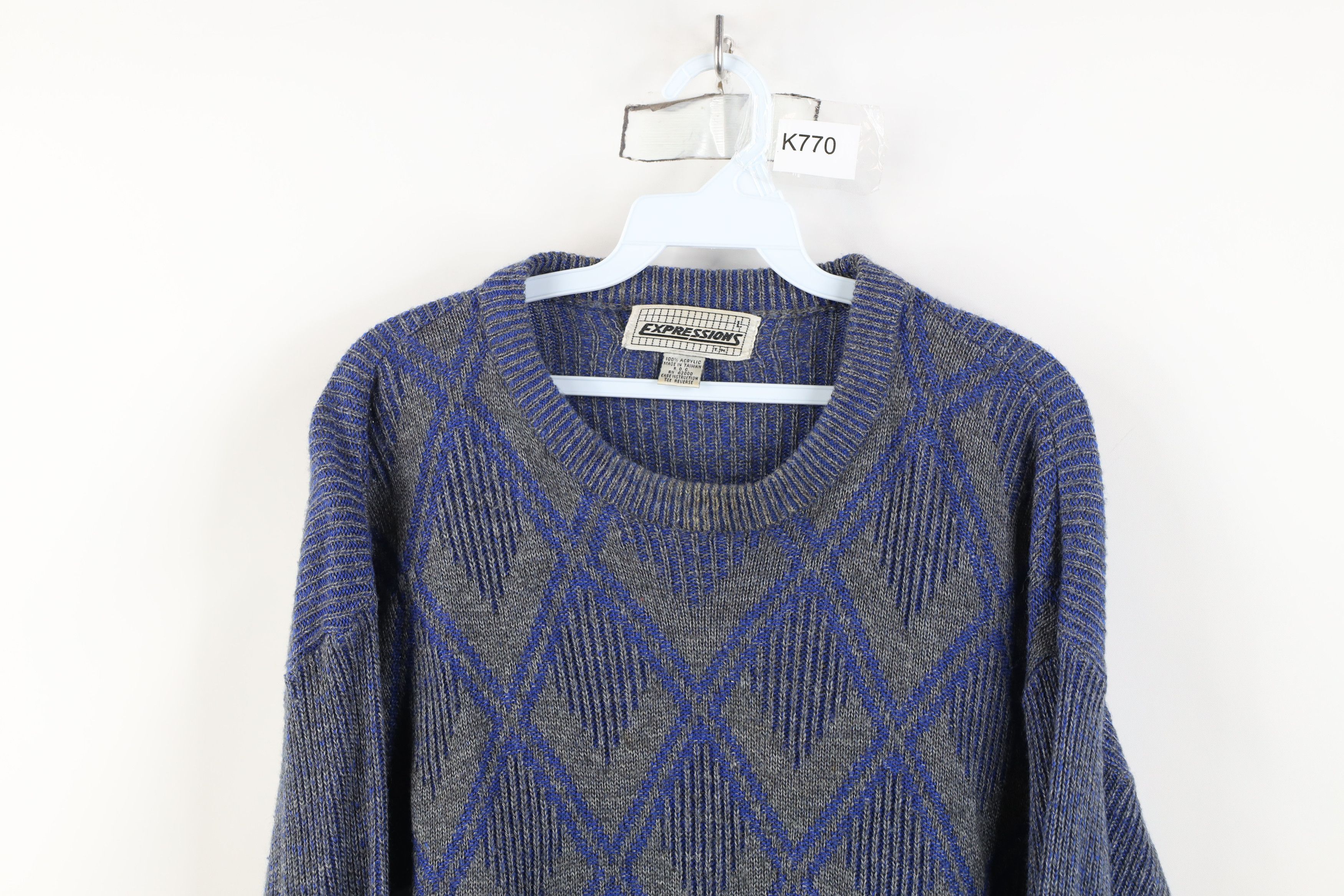Vintage Vintage 90s Streetwear Argyle Ribbed Knit Crewneck Sweater Size L / US 10 / IT 46 - 2 Thumbnail