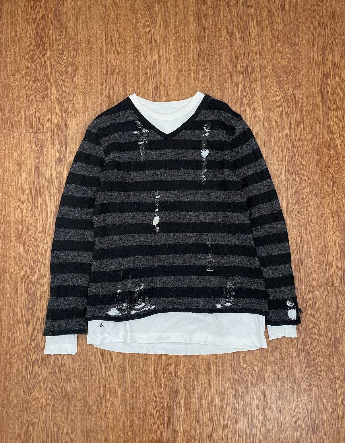 image of If Six Was Nine x Le Grande Bleu L G B Commontage Mohair Distressed Knit in Black/Gray (Size Large)