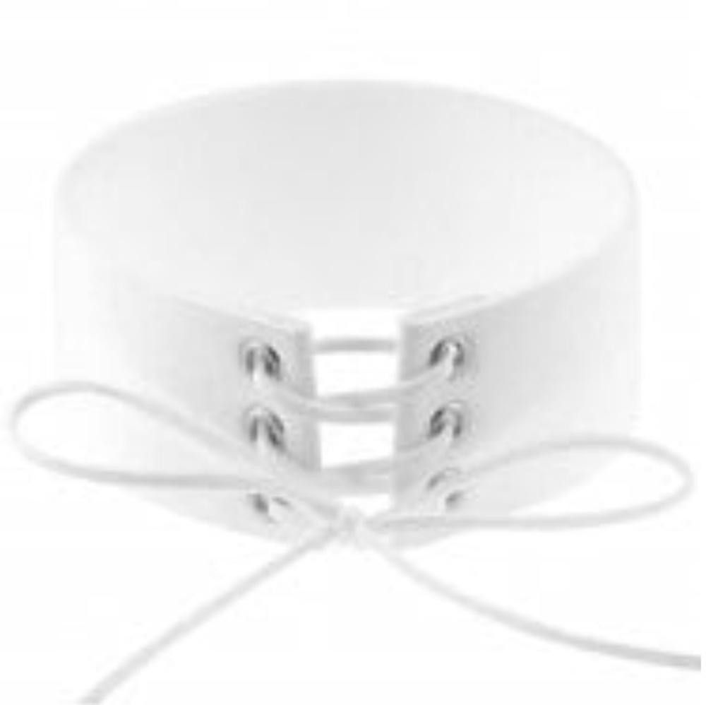 Designer White Laced Faux Leather Velvet BowKnot Choker Size ONE SIZE - 1 Thumbnail