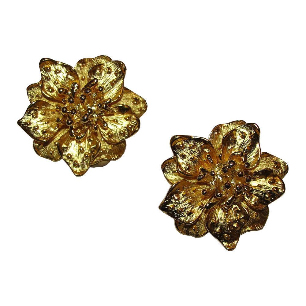 Designer Kenneth Jay Lane Gold Plated Flower Earrings Size ONE SIZE - 2 Thumbnail