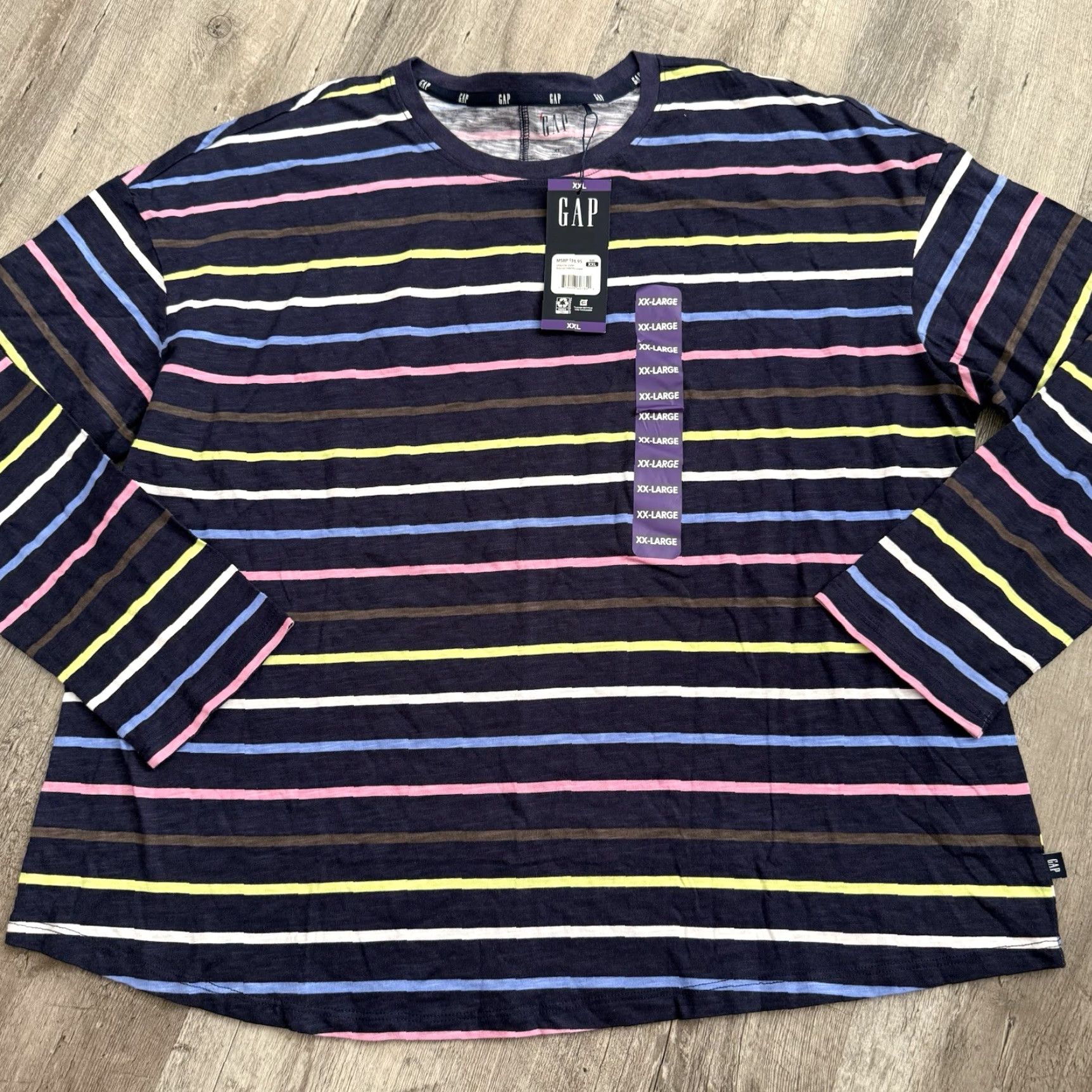 Gap GAP Top Womens XL Long Sleeve Crew Neck T-Shirt Blue Striped Slub Jersey NEW Size XL / US 12-14 / IT 48-50 - 7 Thumbnail