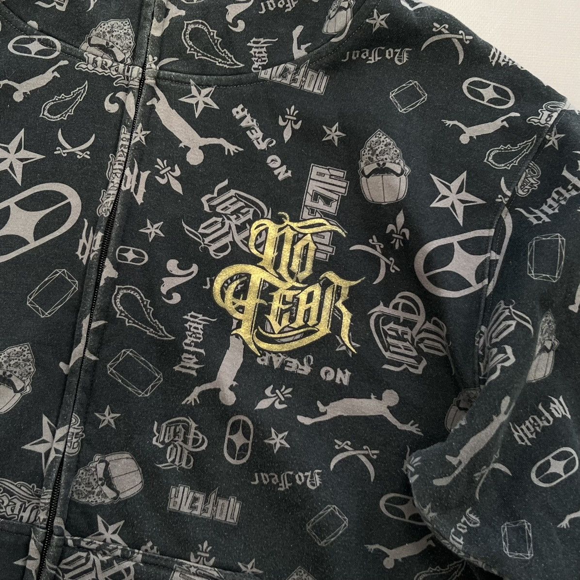 Rare Vintage No Fear Skull Zip Hoodie Y2k SK8 Opium Style