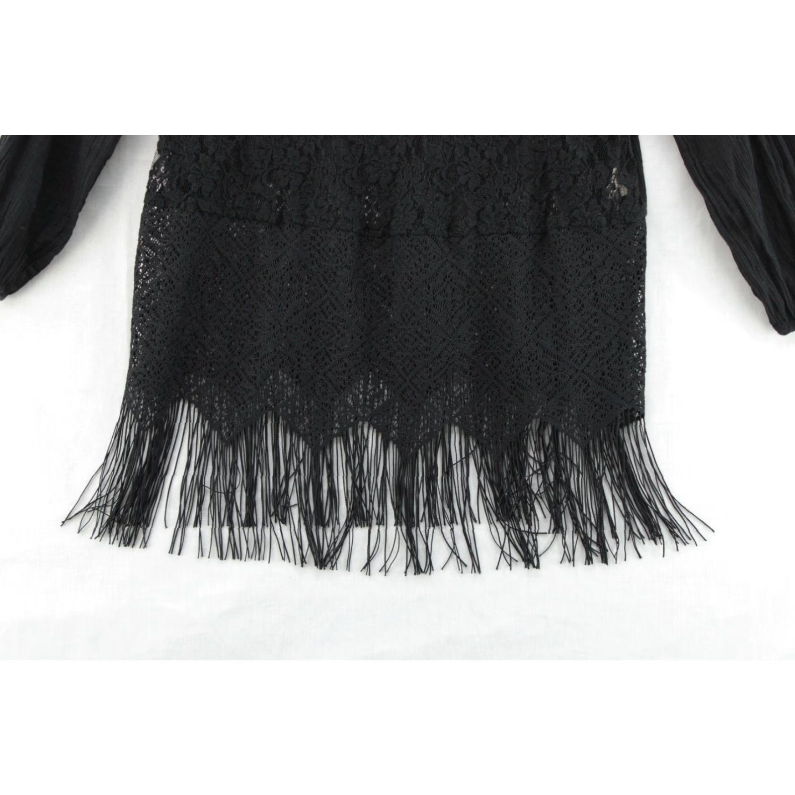 Free People Free People Shirt Women Medium Black Fringe Lace Windows of Lace Festival Concert Goth Size M / US 6-8 / IT 42-44 - 2 Thumbnail
