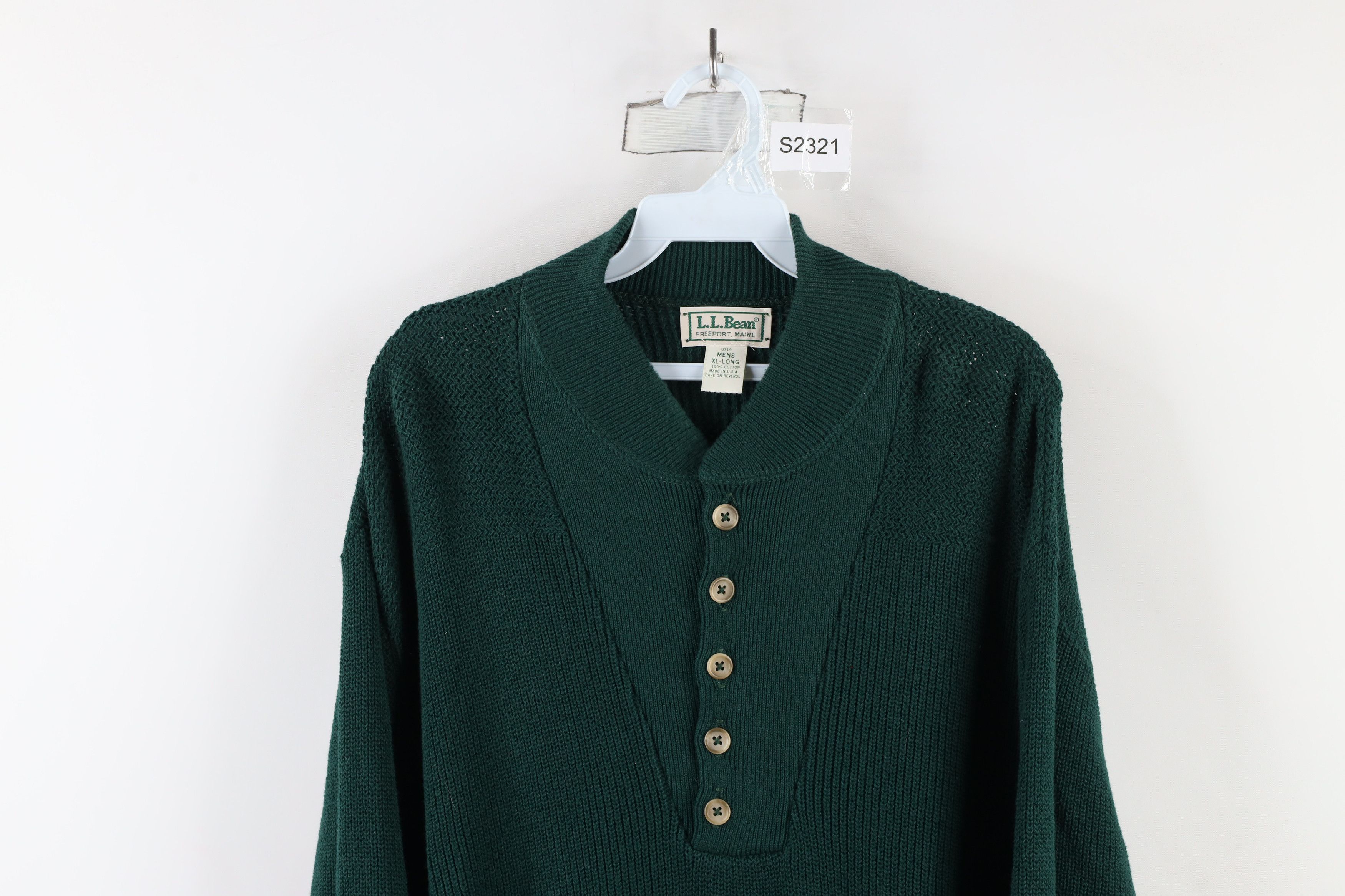 L.L. Bean × Vintage Vintage 90s LL Bean Ribbed Knit Henley Sweater Green USA Size US XL / EU 56 / 4 - 2 Thumbnail