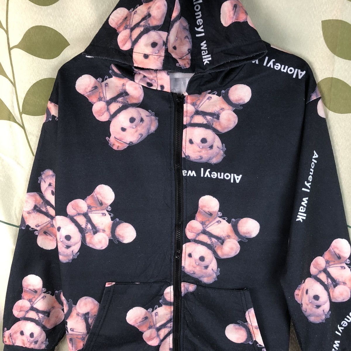 Japanese Brand × Vintage Full print teddy bear A Lonely I Wake Black Hoodie #7465 Size M / US 6-8 / IT 42-44 - 5 Thumbnail
